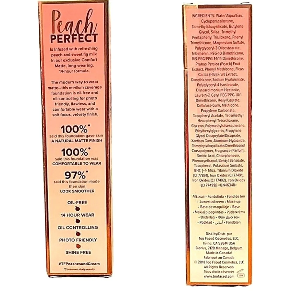Two Faced Peach Perfect Oil-Free Long Wearing Matte Liquid Foundation in…